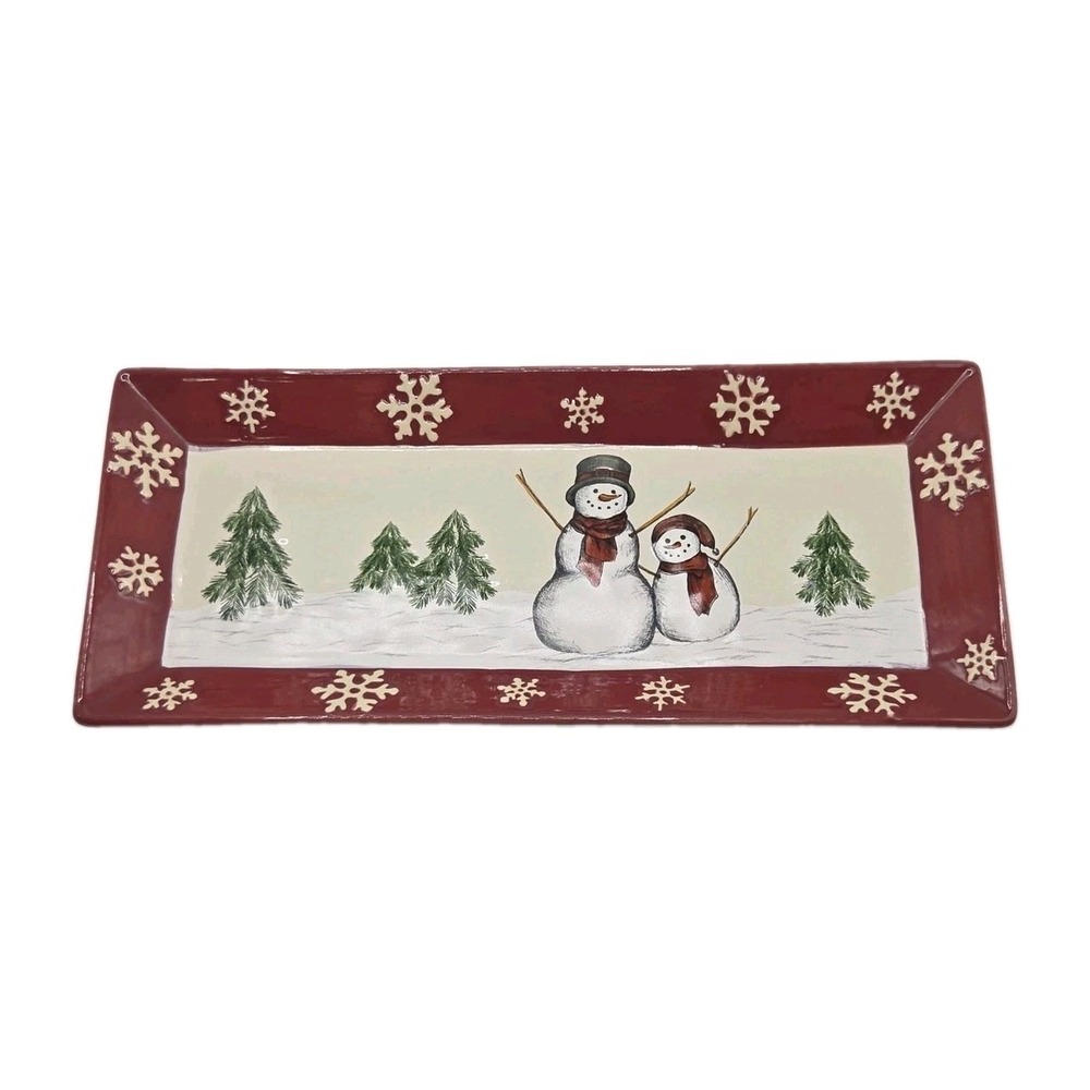 St Nicholas Square Yuletide Snowmen Cookie Treat Tray Platter 13 3/4"L x 5 7/8"W